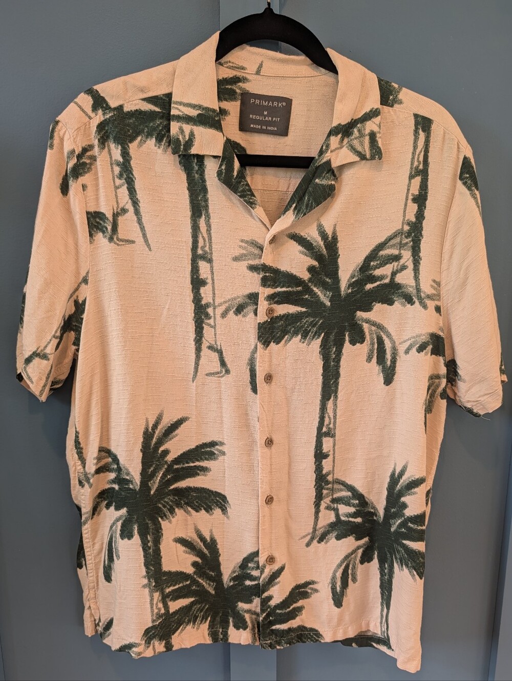 Primark Cream Short-Sleeve Palm Print Button-Up Shirt